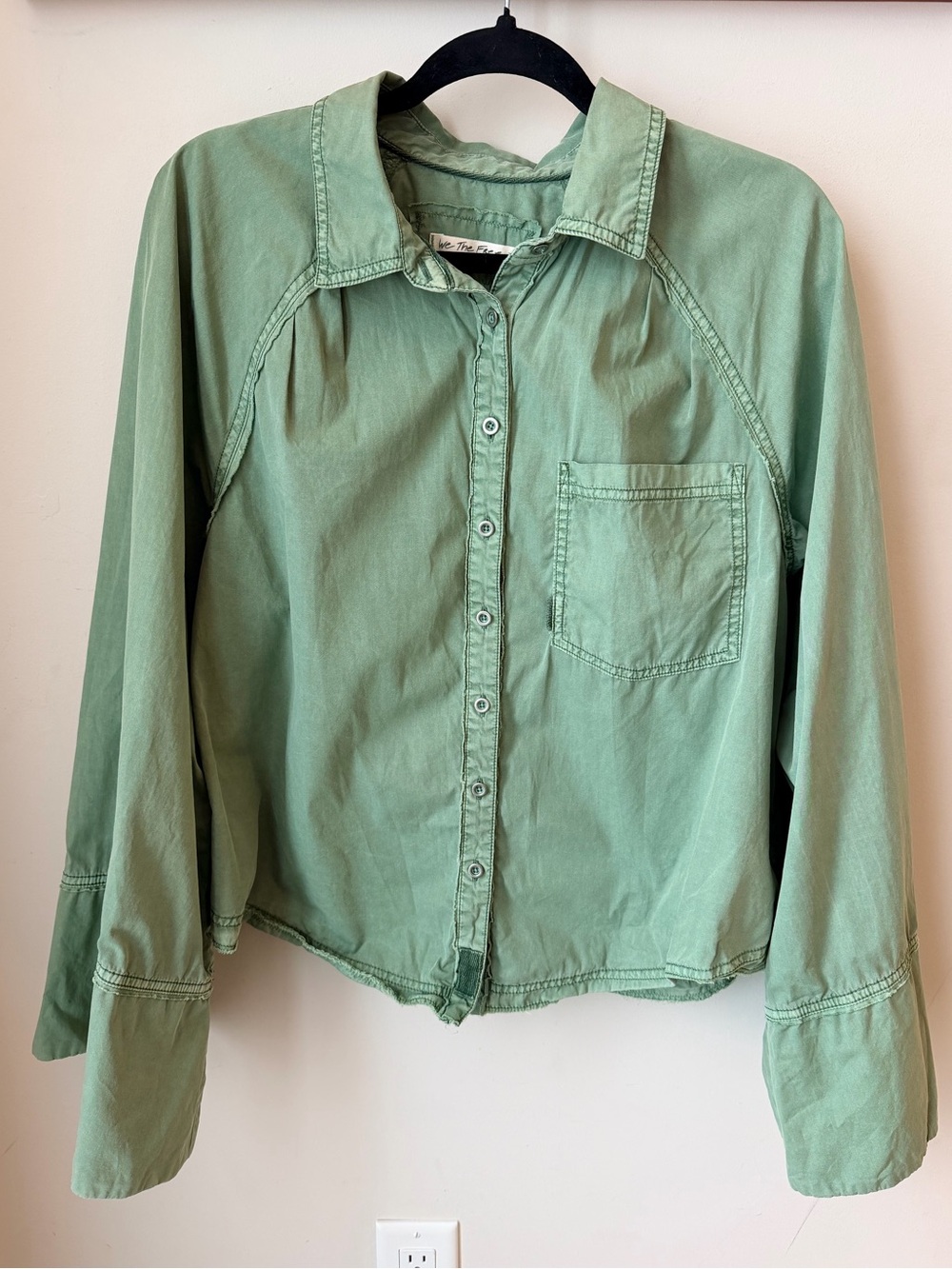 Free People We The Free Sage Green Cotton Button-Front Blouse Size L